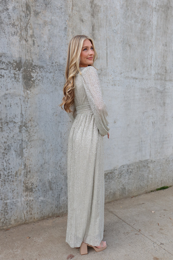 Abito lungo con fodera argentata