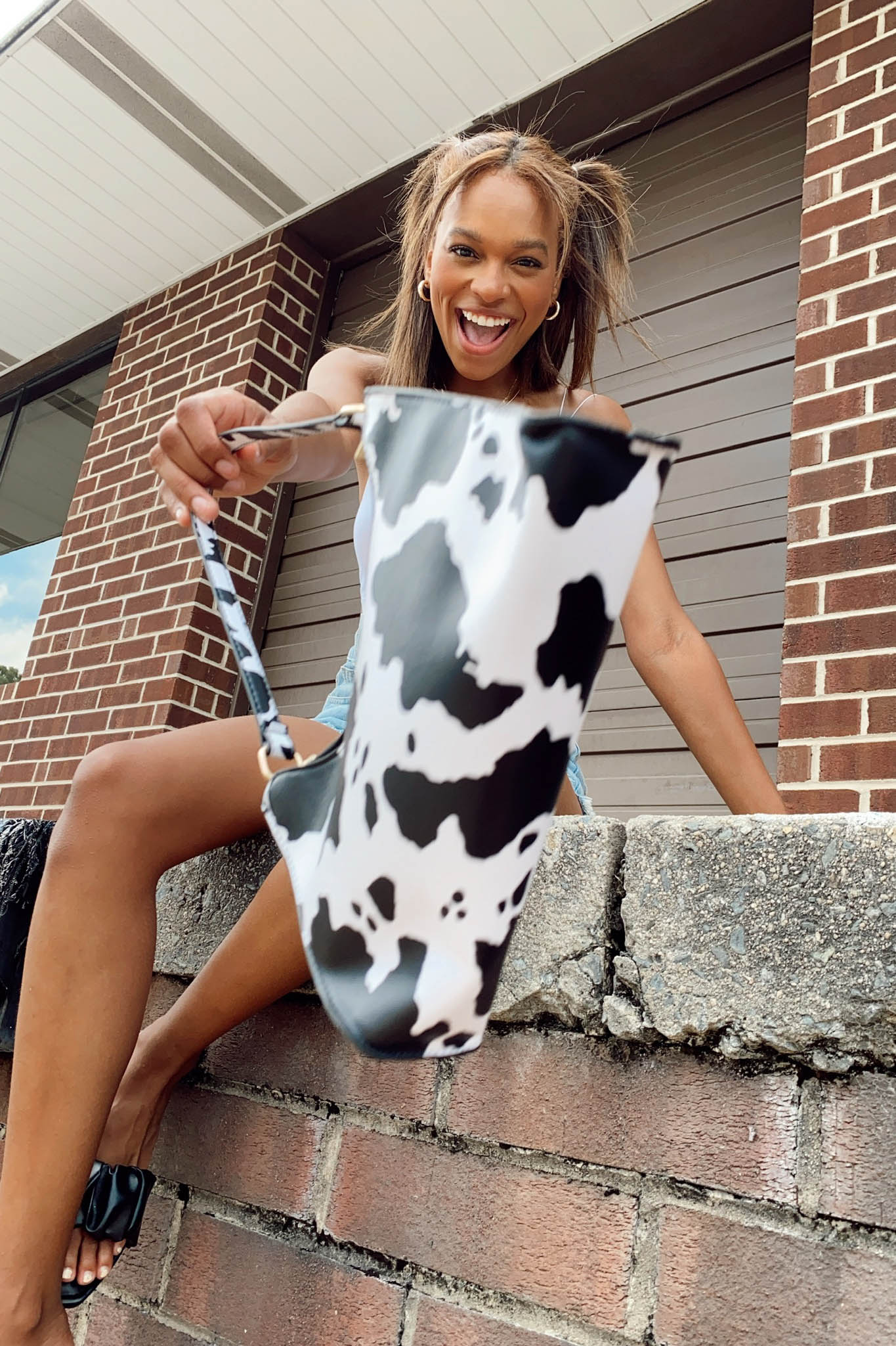 Borsa con stampa mucca