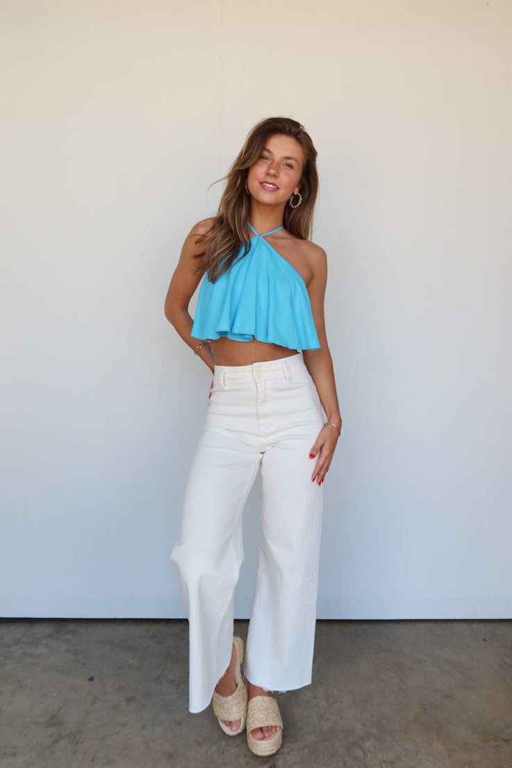 Top con scollo all'americana a mezza luna