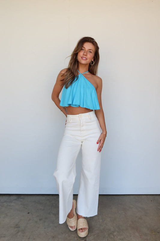 Top con scollo all'americana a mezza luna