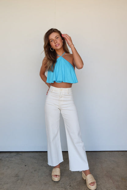 Top con scollo all'americana a mezza luna