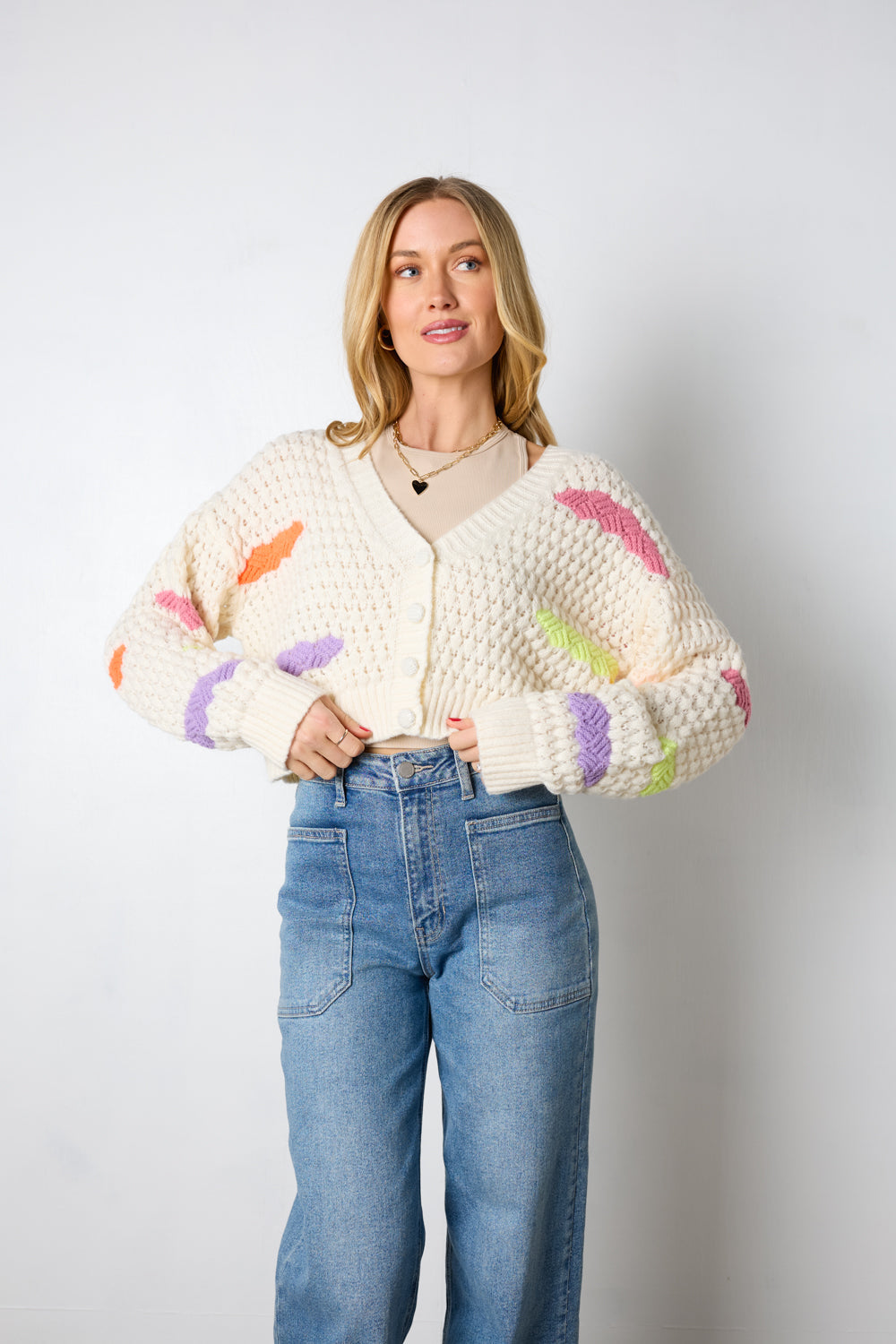 Cardigan con spruzzi arcobaleno