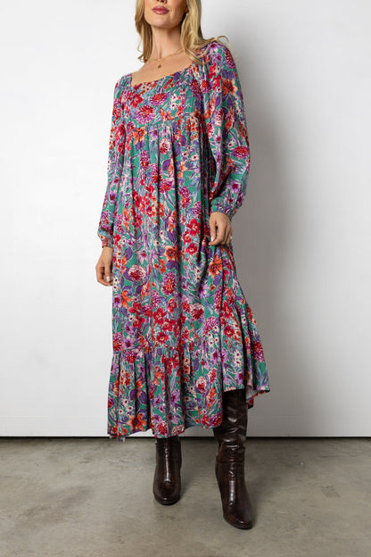 Abito lungo con fiori autunnali