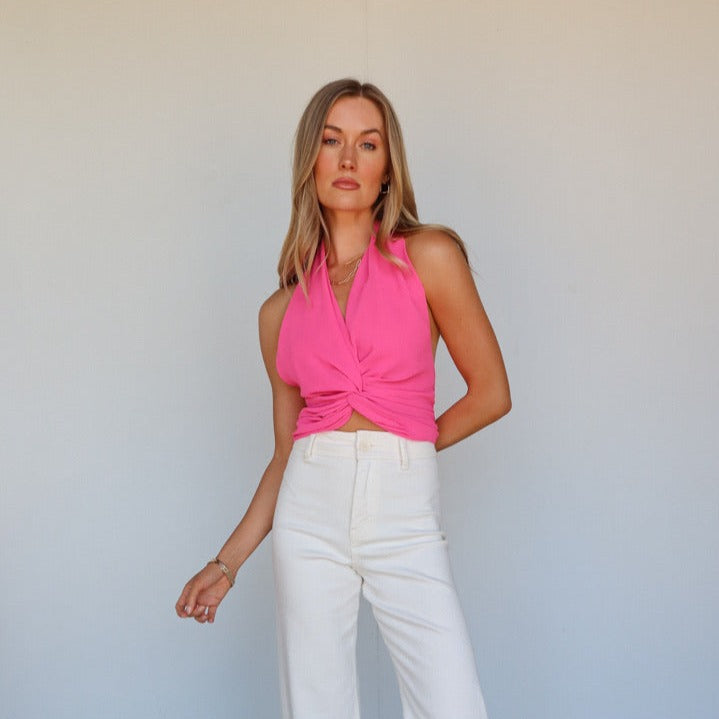 Top con scollo all'americana color mélange