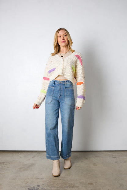 Cardigan con spruzzi arcobaleno