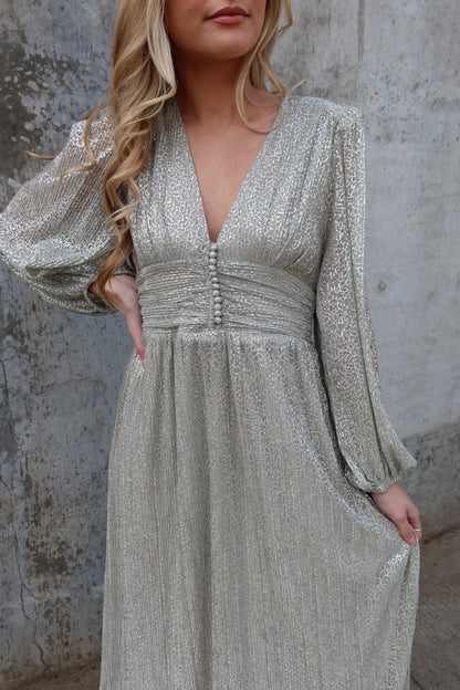 Abito lungo con fodera argentata